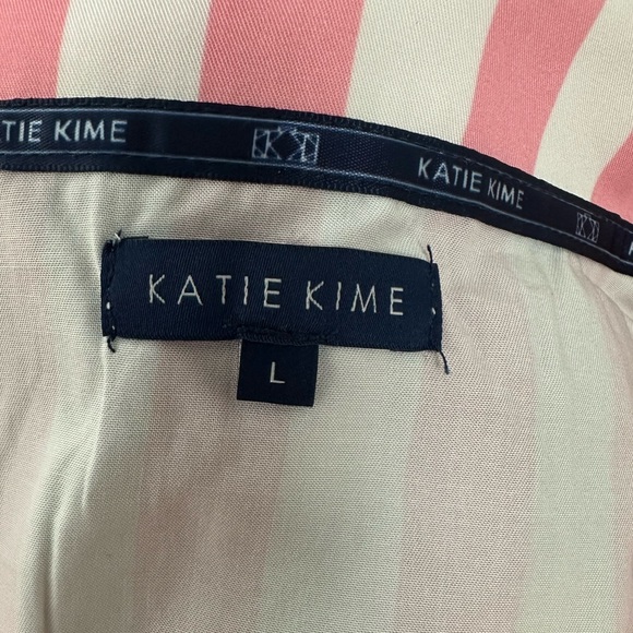 KATIE KIME Retro Stripe Woven Shorty Pajama Set - Color Pink/White - Size L - Picture 5 of 7